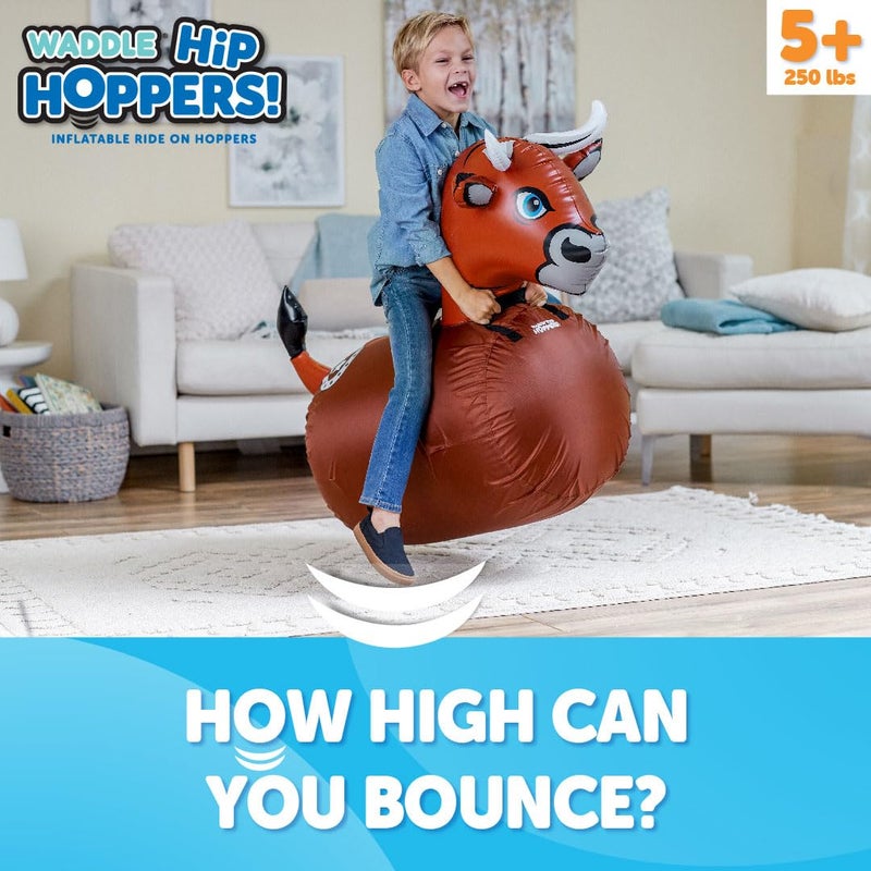 Waddle Hip Hoppers Bouncy Hopper Inflatable Hopping Animal Bouncer, Supports Up to 250 Pounds, Ages 5 and Up (Brown Bull) - Image 2