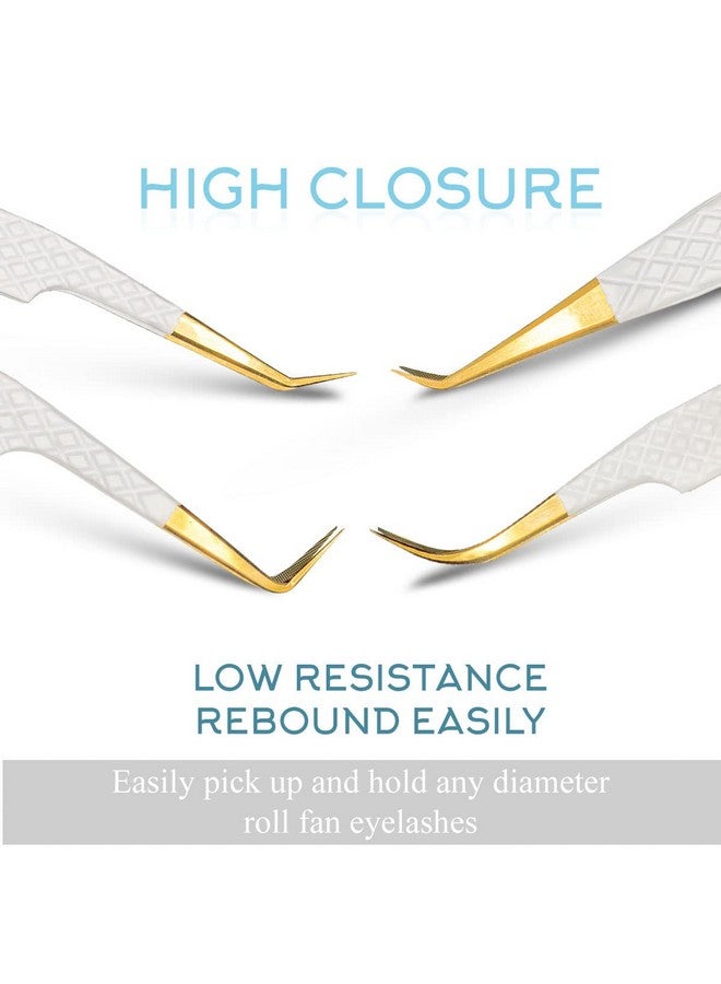 SIVOTE Fiber Tip Volume Lash Tweezers For Eyelash Extensions With Diamond Grip, Set Of 4, White - Image 3