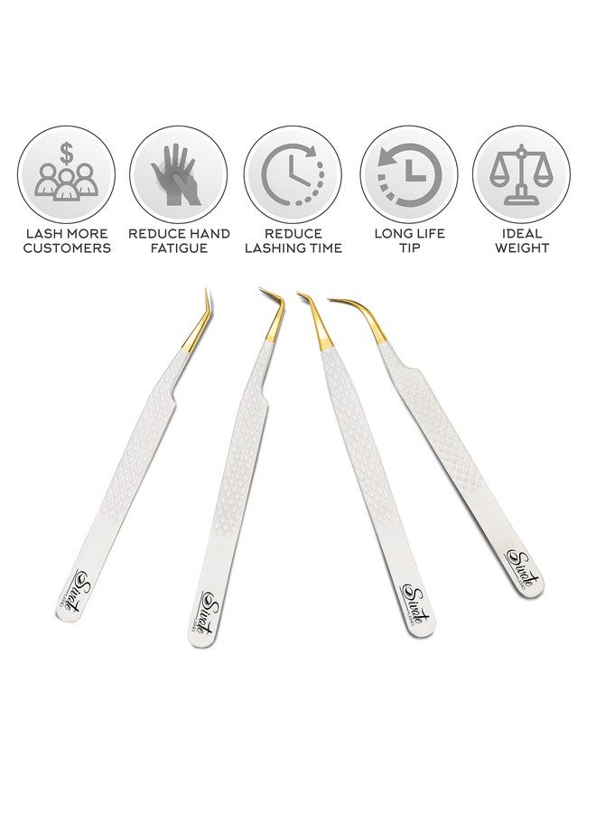 SIVOTE Fiber Tip Volume Lash Tweezers For Eyelash Extensions With Diamond Grip, Set Of 4, White - Image 2