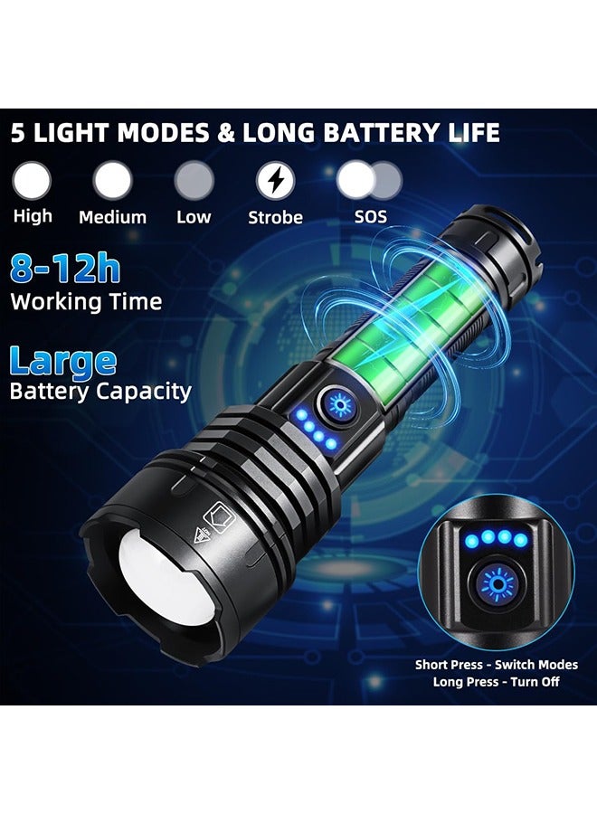 general Rechargeable Flashlights,Super Bright LED Flashlight for Home Emergency, Waterproof Handheld Flashlights with Pouch, 5000mAh Battery, Spotlight and Floodlight Function - Image 3