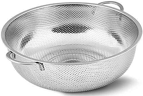Wringo 255 CM Stainless Steel Colander with Handle and Easy Grip MicroPerforated Kitchen Food Mesh Strainer Legs for Pasta Fruits Noodle Salad Dishwasher Safe - Image 1