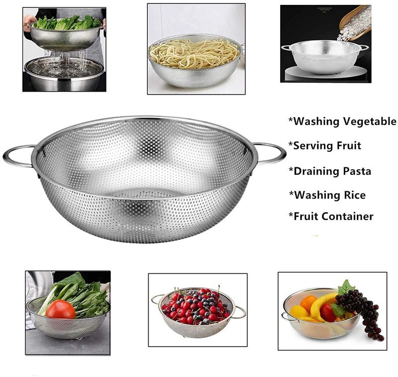 Wringo 255 CM Stainless Steel Colander with Handle and Easy Grip MicroPerforated Kitchen Food Mesh Strainer Legs for Pasta Fruits Noodle Salad Dishwasher Safe - Image 4