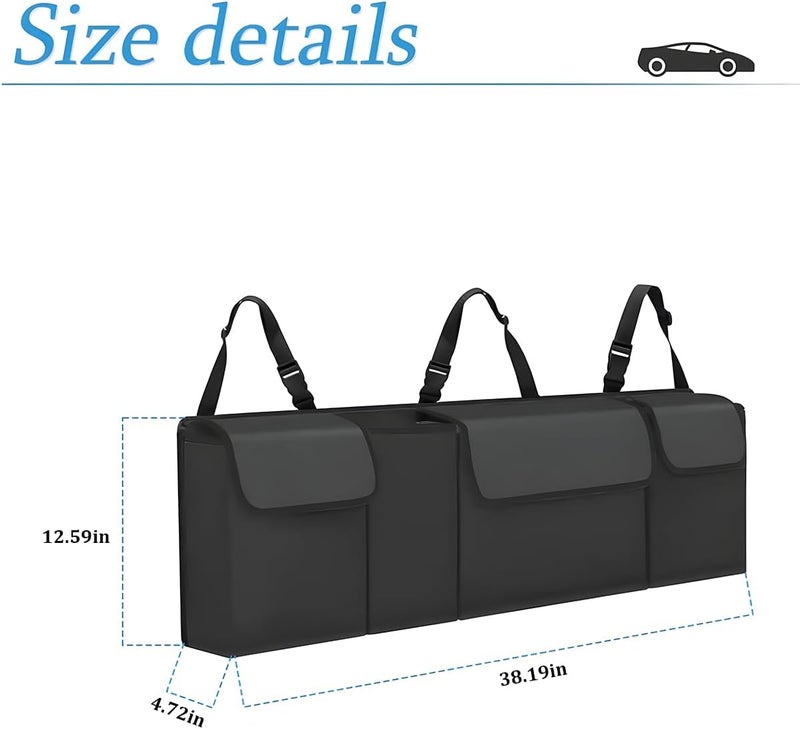 Hanemia Repeated use trusted quality Car Trunk Organizer and Storage, Backseat Hanging Organizer for SUV, Truck, MPV, Waterproof, Collapsible Cargo Storage Bag with 4 Pockets, Car Interior Accessories for Men and Women (Black) Trendy flexible practical build - Image 2