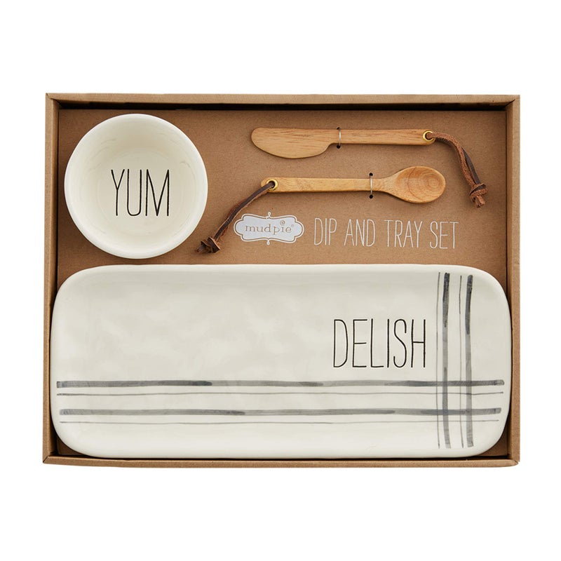 Mud Pie Bistro Boxed Dip Size tray 5 x 12  cup 2 x 3 14 dia  utensil 5 White