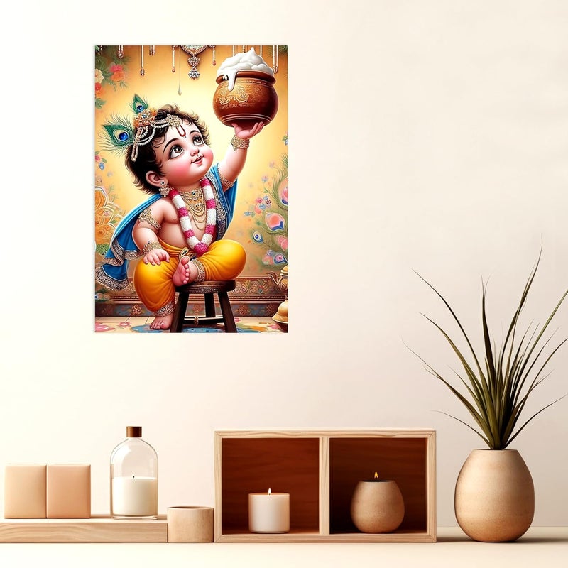 Goelite صورة بال غوبال كريشنا للنساء الحوامل ملصق لتزيين جدران غرفة النوم، غرفة المعيشة، وأكثر | ملصق كريشنا للطفل بحجم: "18x12" بوصة مجموعة من 1 (تصميم 5) - Image 2