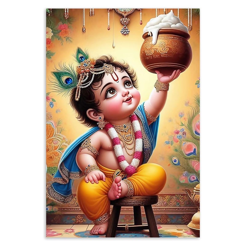 Goelite صورة بال غوبال كريشنا للنساء الحوامل ملصق لتزيين جدران غرفة النوم، غرفة المعيشة، وأكثر | ملصق كريشنا للطفل بحجم: "18x12" بوصة مجموعة من 1 (تصميم 5) - Image 1