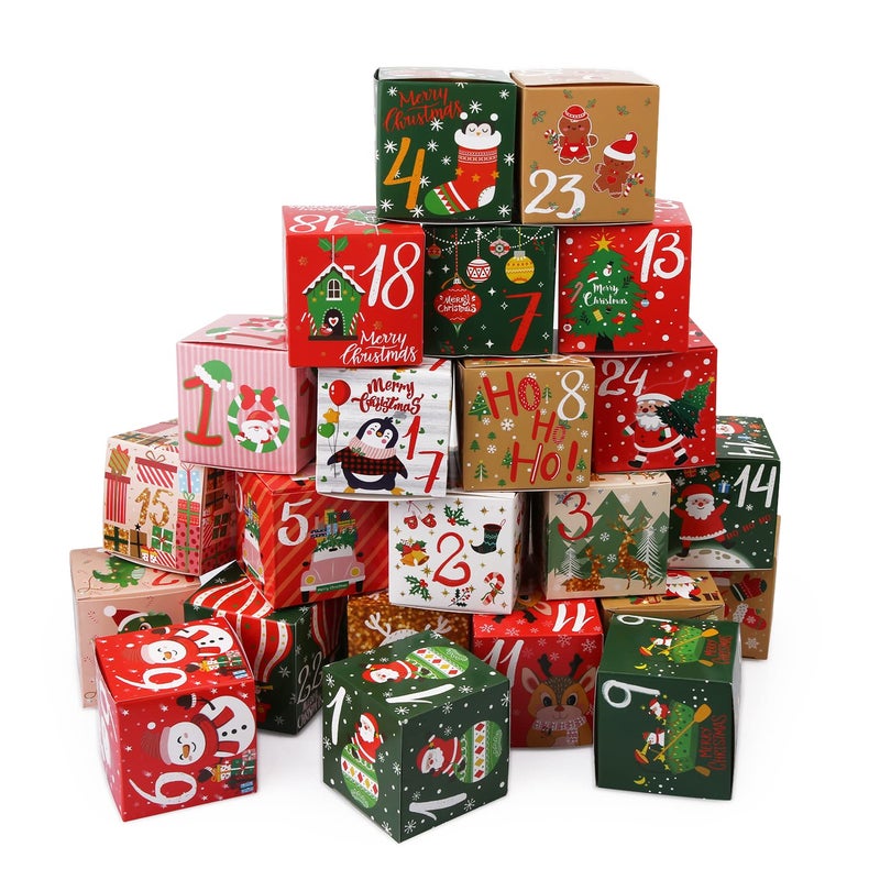 DIY Christmas 24 Days Countdown Advent Calendar 2023 24pcs Christmas Cardboard Treasure Boxes Make  Fill Your Own Advent Calendar Gift Box for Xmas Party Holiday Present Decoration
