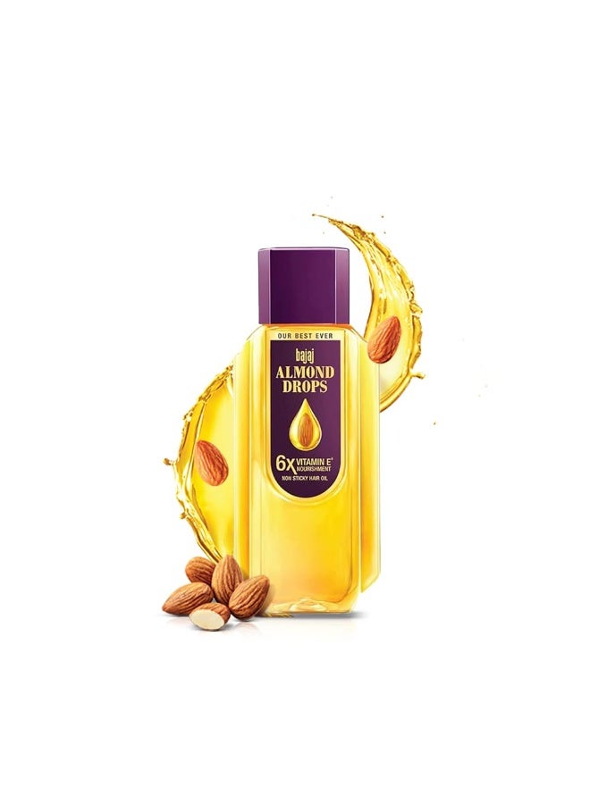 Bajaj Almond Drops Hair Oil, 285ml, 6X Vitamin E, Almond Oil, Light and Non Sticky, Hair Fall Control - Image 1