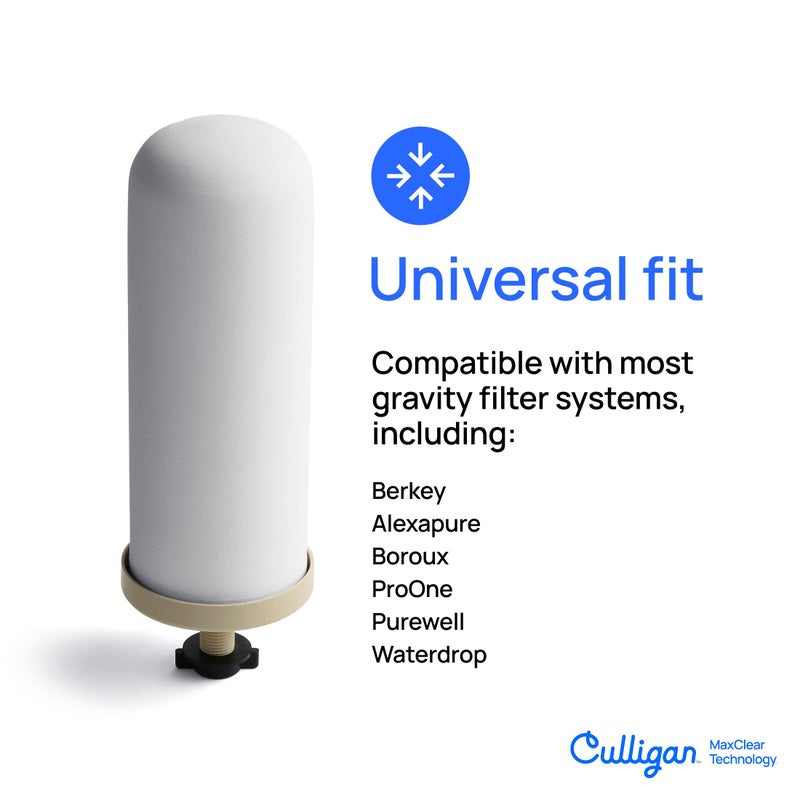 Culligan MaxClear 7â€ Gravity Water Filter Replacement Compatible with ProOne & Berkey Water Filter Systems, Ceramic & Carbon Filter NSF/ANSI Certified, Reduce Total PFAS, Microplastics & Lead, 2-Pack - Image 3