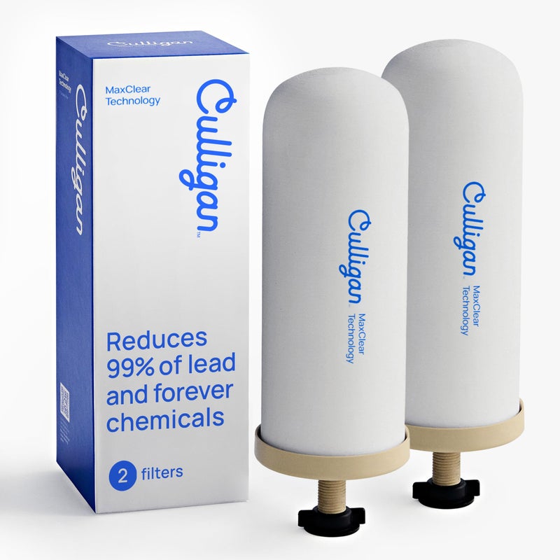 Culligan MaxClear 7â€ Gravity Water Filter Replacement Compatible with ProOne & Berkey Water Filter Systems, Ceramic & Carbon Filter NSF/ANSI Certified, Reduce Total PFAS, Microplastics & Lead, 2-Pack - Image 1