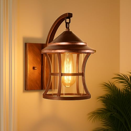 SINOMAN Antique Copper Elegant Swing Arm Wall Light with Glass Shade Metal Lighting Fixture Decorative Wall Lamp Perfect for Living Room, Bedroom, Hallway (with Bulb) - Image 1