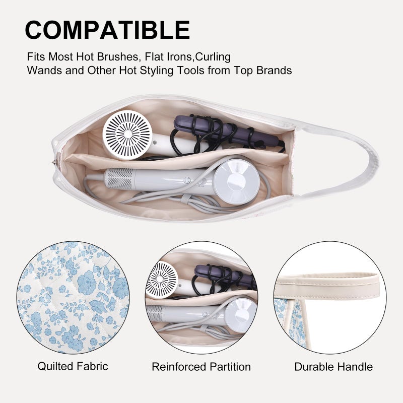 idoltimes Quilted Hair Tools Travel Bag, Compatible with Dyson Airwrap Styler, Portable Cotton Floral Organizer Case for Shark FlexStyle Attachments Storage - Image 5