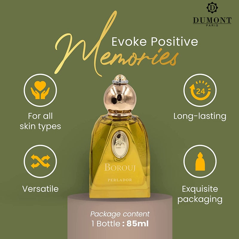 Dumont BOROUJ PERLADOR - 85ml - Unisex Perfume for Men & Women - Arab Inspired Fragrance with Musky Notes - Long Lasting Cologne Mist & Body Spray - for Him & Her - Image 3