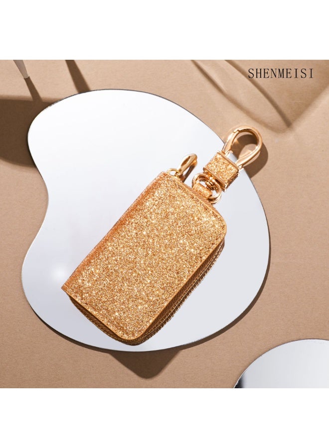 Car Key Bag Holder, Leather Car Key Chain Bag Car Remote Keychain Holder, Car Smart Keychain Bag Key Bag With Keychain, Unisex, Keychain Protective Case Car Accessories (yellow) - Image 1