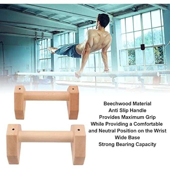 rayihni أشرطة دفع، 2 قطعة من الخشب، مقابض باراليت للتدريب على الوقوف على اليدين، مقابض دفع مع أقدام مطاطية غير قابلة للانزلاق للاستخدام على الأرض، معدات كاليستنيكس للرجال - Image 3