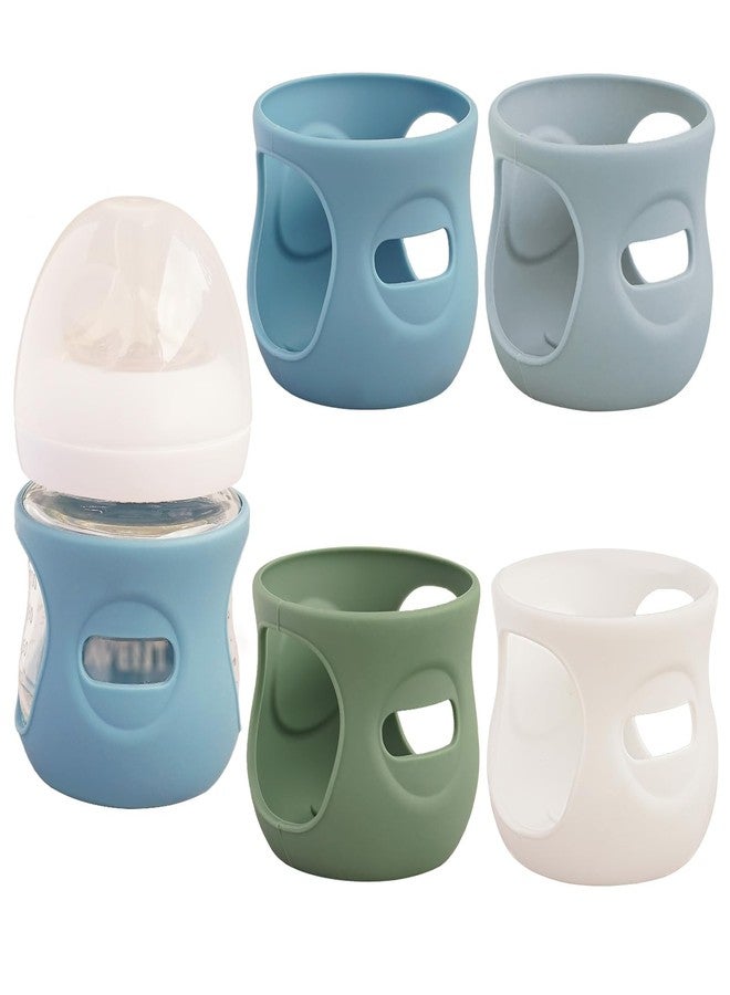 Kingwi 4 Pack Silicone Sleeves for Avent Natural Glass Baby Bottles, Anti Breakage Bottle Holder, Compatible with Philips Avent Glass Natural Baby Bottles (Blue+Gray+Green+White, 4 OZ) - Image 1