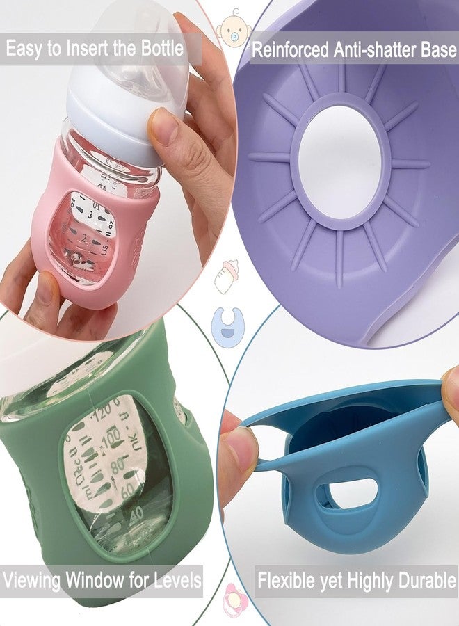 Kingwi 4 Pack Silicone Sleeves for Avent Natural Glass Baby Bottles, Anti Breakage Bottle Holder, Compatible with Philips Avent Glass Natural Baby Bottles (Blue+Gray+Green+White, 4 OZ) - Image 5