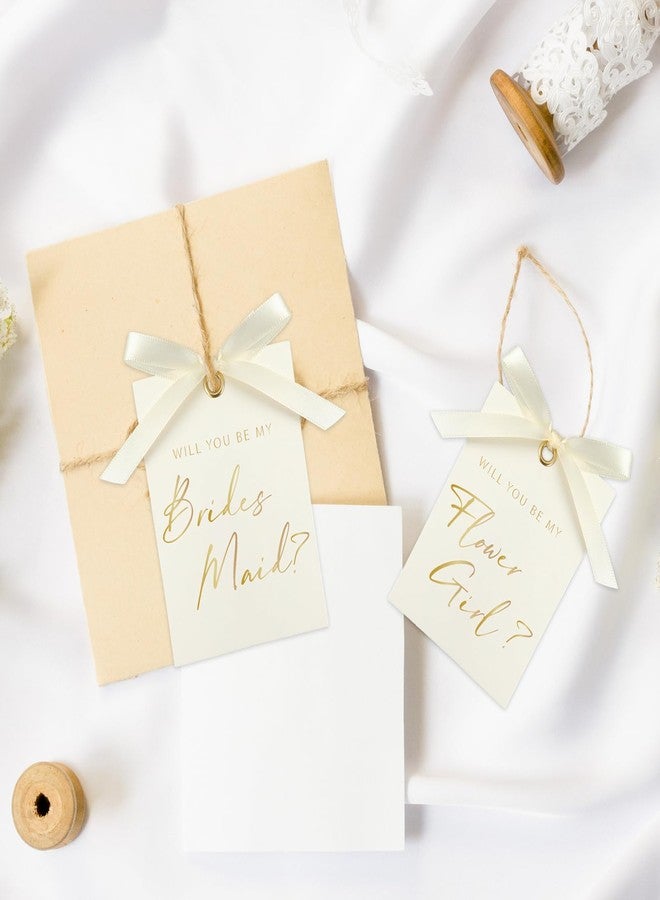 FYSUIMU 14Pcs Bridesmaid Proposal Card with Ribbon Bow 4 Designs Gold Foil Matron of Honor Invitation Paper Tags Will You Be My Bridesmaid for Bridal Shower Wedding - Image 5