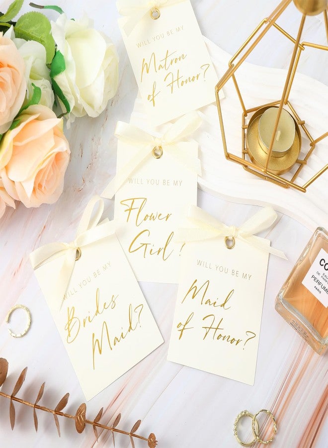 FYSUIMU 14Pcs Bridesmaid Proposal Card with Ribbon Bow 4 Designs Gold Foil Matron of Honor Invitation Paper Tags Will You Be My Bridesmaid for Bridal Shower Wedding - Image 4