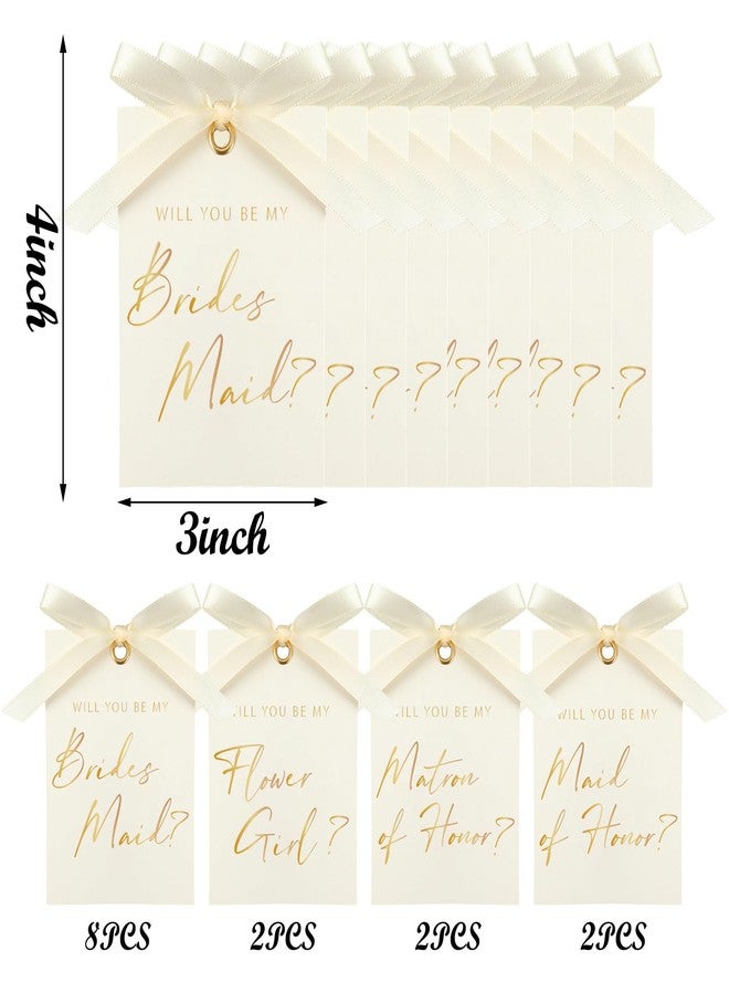 FYSUIMU 14Pcs Bridesmaid Proposal Card with Ribbon Bow 4 Designs Gold Foil Matron of Honor Invitation Paper Tags Will You Be My Bridesmaid for Bridal Shower Wedding - Image 2