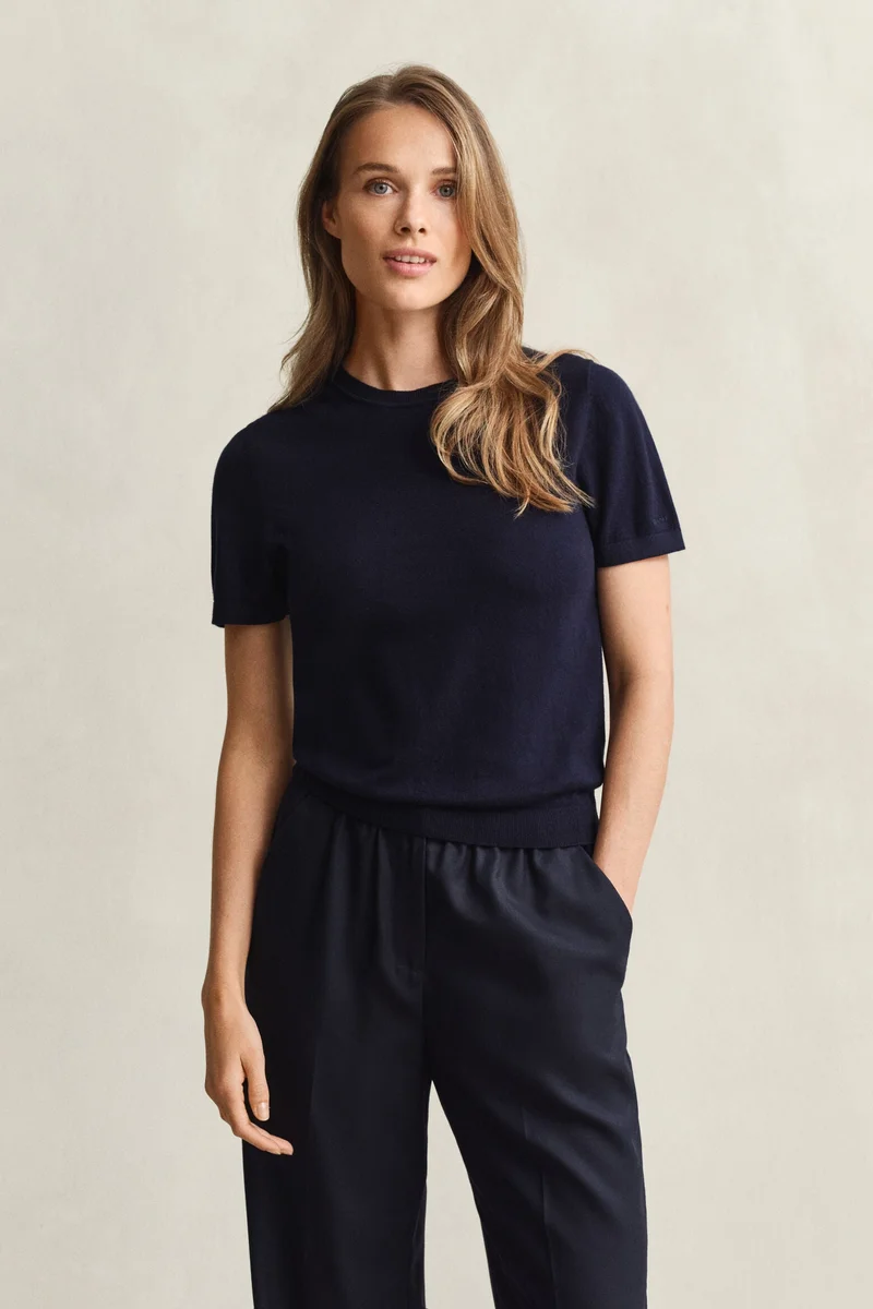 غانت Lightweight Knit Short Sleeve Crew Neck