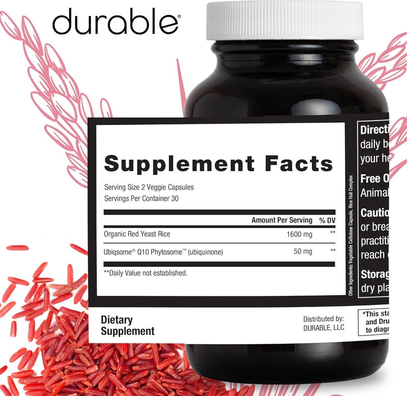 Durable RED Yeast Rice  Organic 1600 mg ExtraStrength  CoQ10 Phytosome  Cholesterol  Heart Health Support  Promotes Healthy Blood Flow  Circulation Doctor Formulated Made in USA  60 Capsules - Image 3