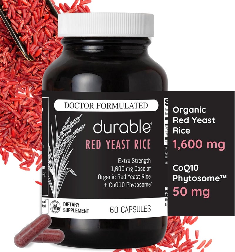 Durable RED Yeast Rice  Organic 1600 mg ExtraStrength  CoQ10 Phytosome  Cholesterol  Heart Health Support  Promotes Healthy Blood Flow  Circulation Doctor Formulated Made in USA  60 Capsules - Image 2
