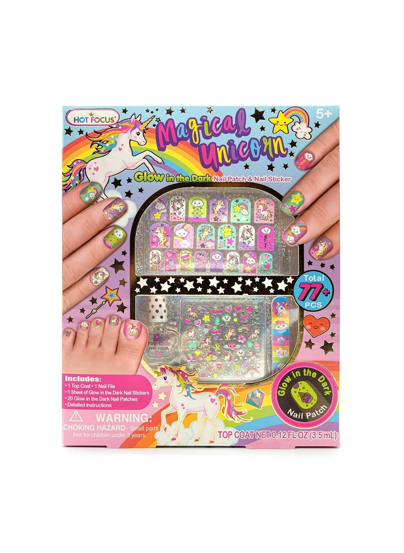 Hot Focus - Hot Focus Unicorn Nail Kit – Kids Nail Polish Set for Girls Ages 5 6 7-12 with 77+ Pieces, Spa Kit, Nail Art Decoration Set, Glow-in-the-dark, Stickers, and Water-Based Polish - Girls' Nail Kit. - Image 1