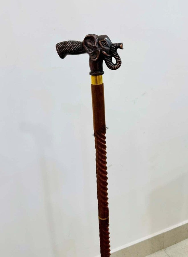 THOR INSTRUMENTS Handmade Solid Brass Head Handle Vintage Style Antique Wooden Walking Stick Cane Gift (3 Fold Wooden Walking Cane) (Elephant Handle Stick) - Image 2