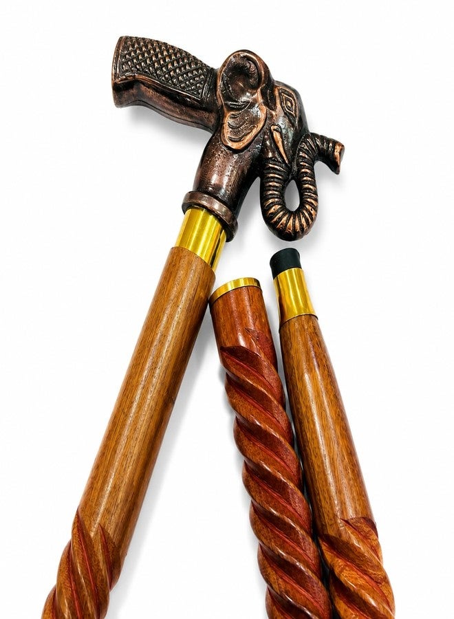 THOR INSTRUMENTS Handmade Solid Brass Head Handle Vintage Style Antique Wooden Walking Stick Cane Gift (3 Fold Wooden Walking Cane) (Elephant Handle Stick) - Image 1