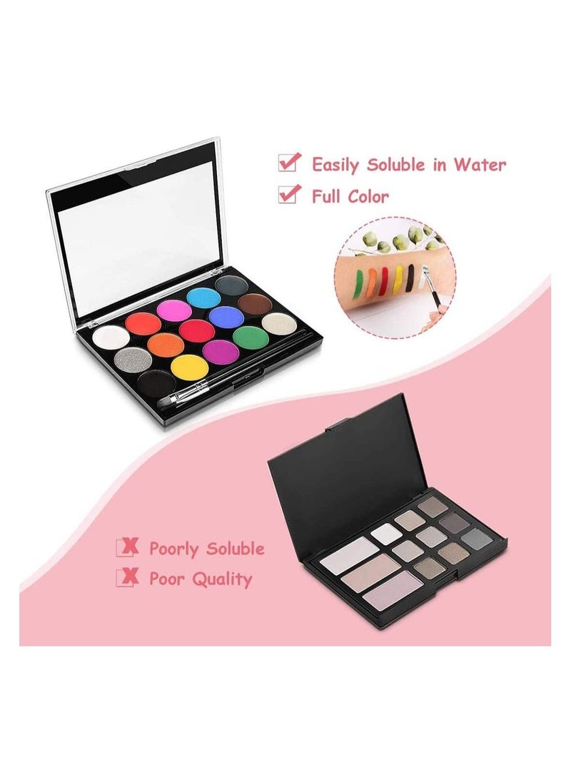 Face Paint Kit for Kids, Professional Nontoxic Face Paint 15 Colors Kit with 2 Brushes, Body Makeup Paint Hypoallergenic Water Based Paints for Party Cosplay - Image 2