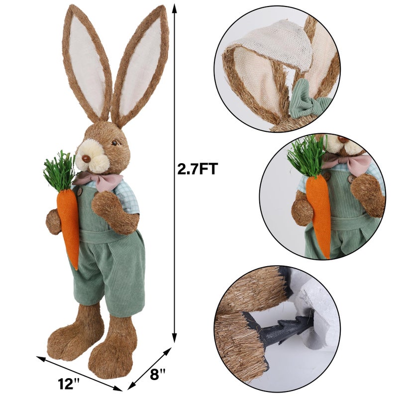 DR.DUDU Easter Bunny Decor, 2.7 FT Large Bunnies Statue Outdoor Porch Decorations with Carrot, Sisal Tall Bunny Topiary Easter Standing Straw Rabbit for Indoor Garden Farmhouse Front Door Spring - Image 3