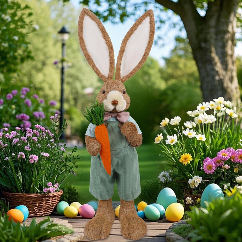 DR.DUDU Easter Bunny Decor, 2.7 FT Large Bunnies Statue Outdoor Porch Decorations with Carrot, Sisal Tall Bunny Topiary Easter Standing Straw Rabbit for Indoor Garden Farmhouse Front Door Spring - Image 4