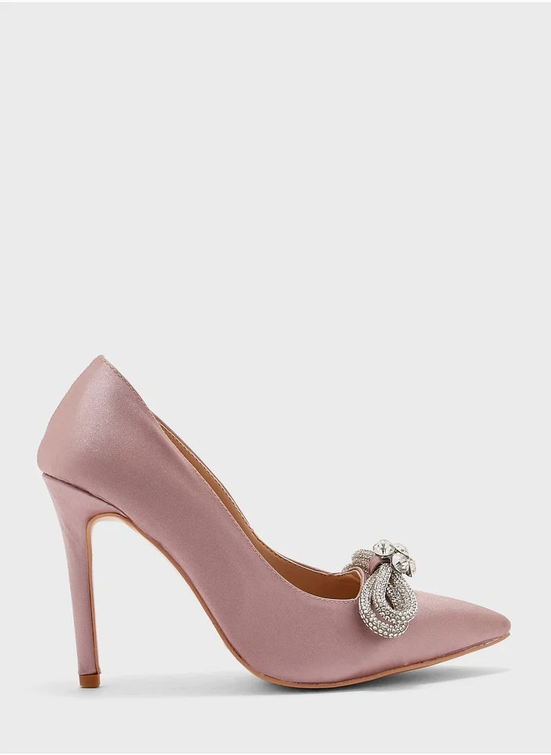 Khizana Jeweled Bow Satin Pump