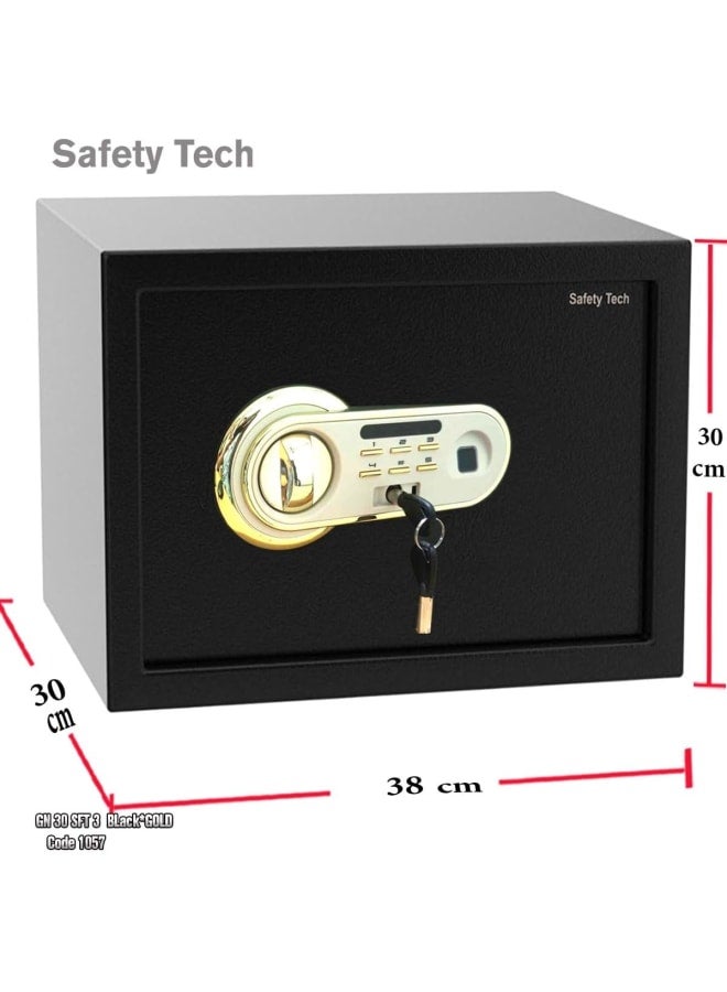 Safety Tech Personal safe with biometric fingerprint and triple force system, measuring 30 x 38 x 30 cm, black - by Safety Tech - Image 2