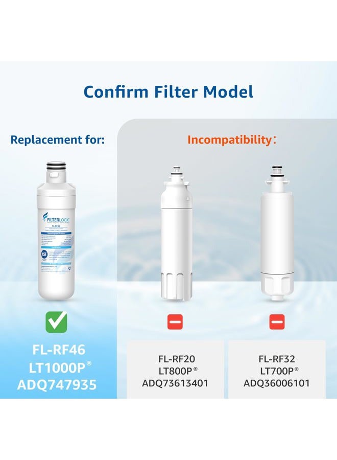 Filterlogic LT1000PC ADQ747935 MDJ64844601 Refrigerator Water Filter, Replacement for LG® LT1000P®/PC/PCS, LFXS26596S, LFXS28596S, LFXC22526S, ADQ74793501, ADQ74793502, Kenmore 46-9980, 3 Filters - Image 5