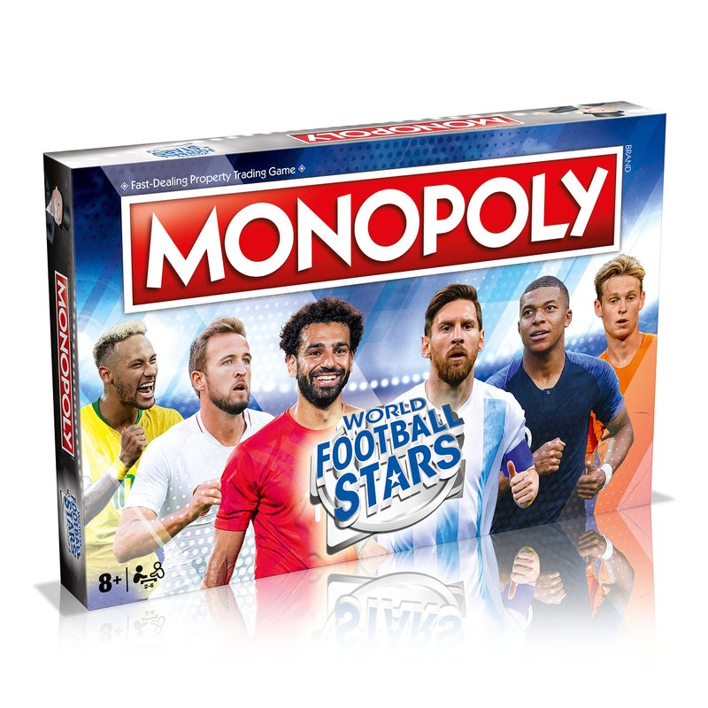 Winning Moves World Football Stars Monopoly Board Game, Play with Cristiano Ronaldo, Lionel Messi, Harry Kane and Salah, Gift for Ages 8 Plus, Blue - Image 1