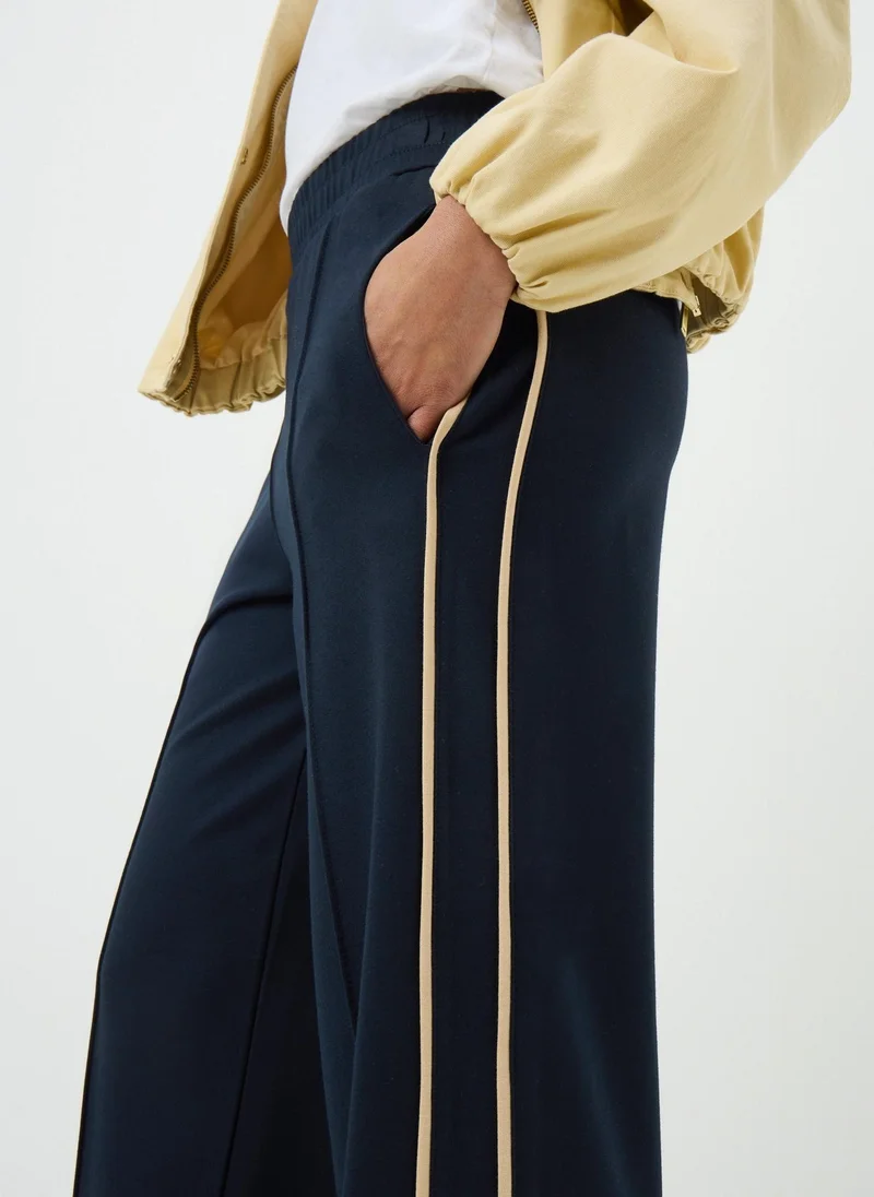 ماتلان Navy Side Stripe Ponte Wide Leg Trousers