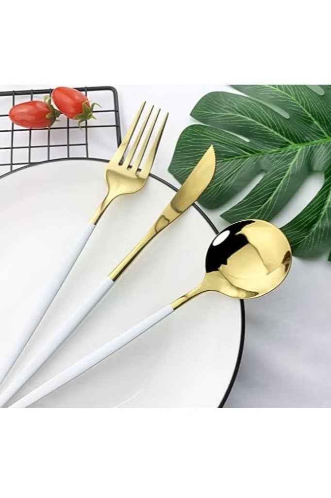 Golden Spoon Set, 24 Pieces in Premium Carton Box, Premium Quality AR - Silverware Set Stainless Steel Cutlery: 24 Piece Dinnerware Utensils Dinner Forks Spoons Steak Knife Service 6 - 24 Piece Spoon Set - 6 Person Cutlery Set, 24 Piece Cutlery Set Black Gold Matt, Dinner Set with Knife Fork Spoon, Stainless Steel Cutlery Set, Dishwasher Safe - Image 2
