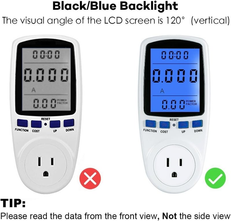 klarako Power Monitor Meter Electricity Usage Monitor Power Meter Plug, Energy Monitoring Device Amp Volt Watt Meter With Digital LCD Display & Backlight, 7 Modes Energy Saving Overload Protection, 120V White - Image 4