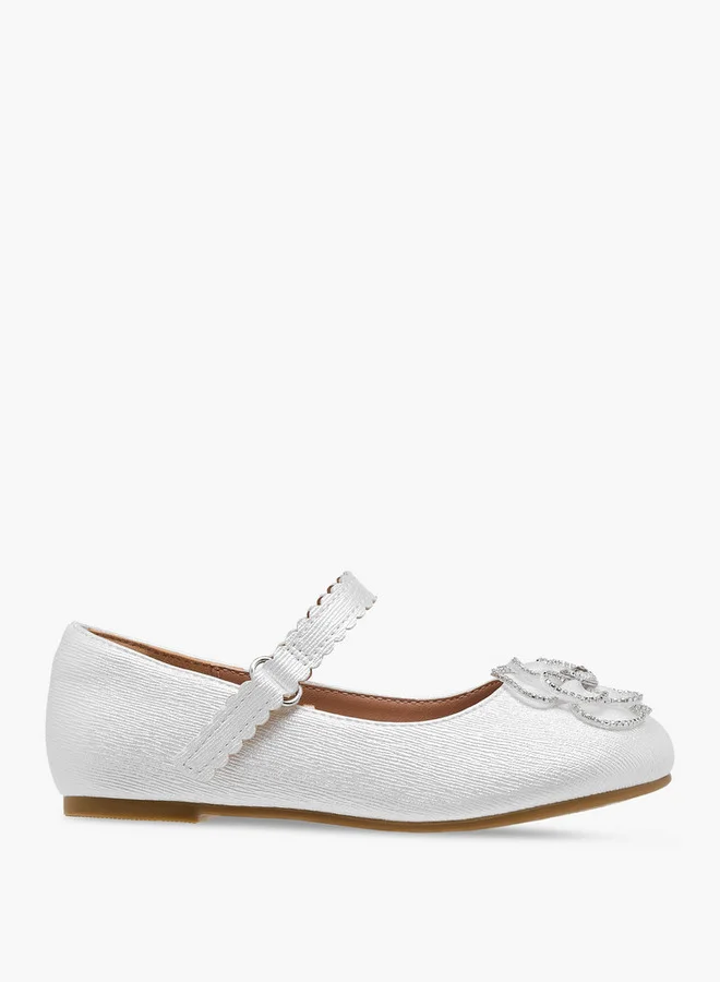 JUNIORS Girls Flower Embellished Ballerina Shoes with Hook and Loop Closure