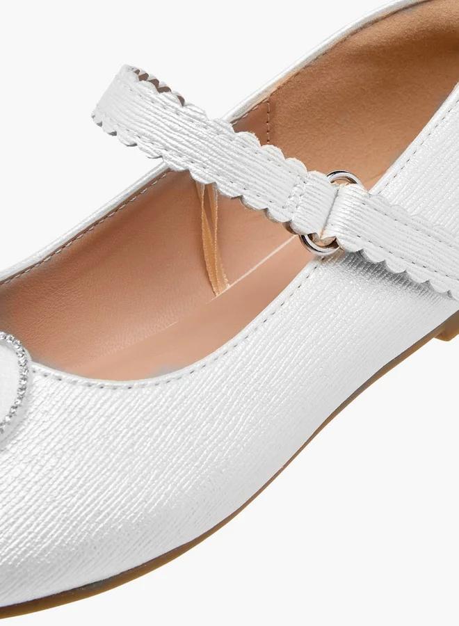 JUNIORS Girls Flower Embellished Ballerina Shoes with Hook and Loop Closure