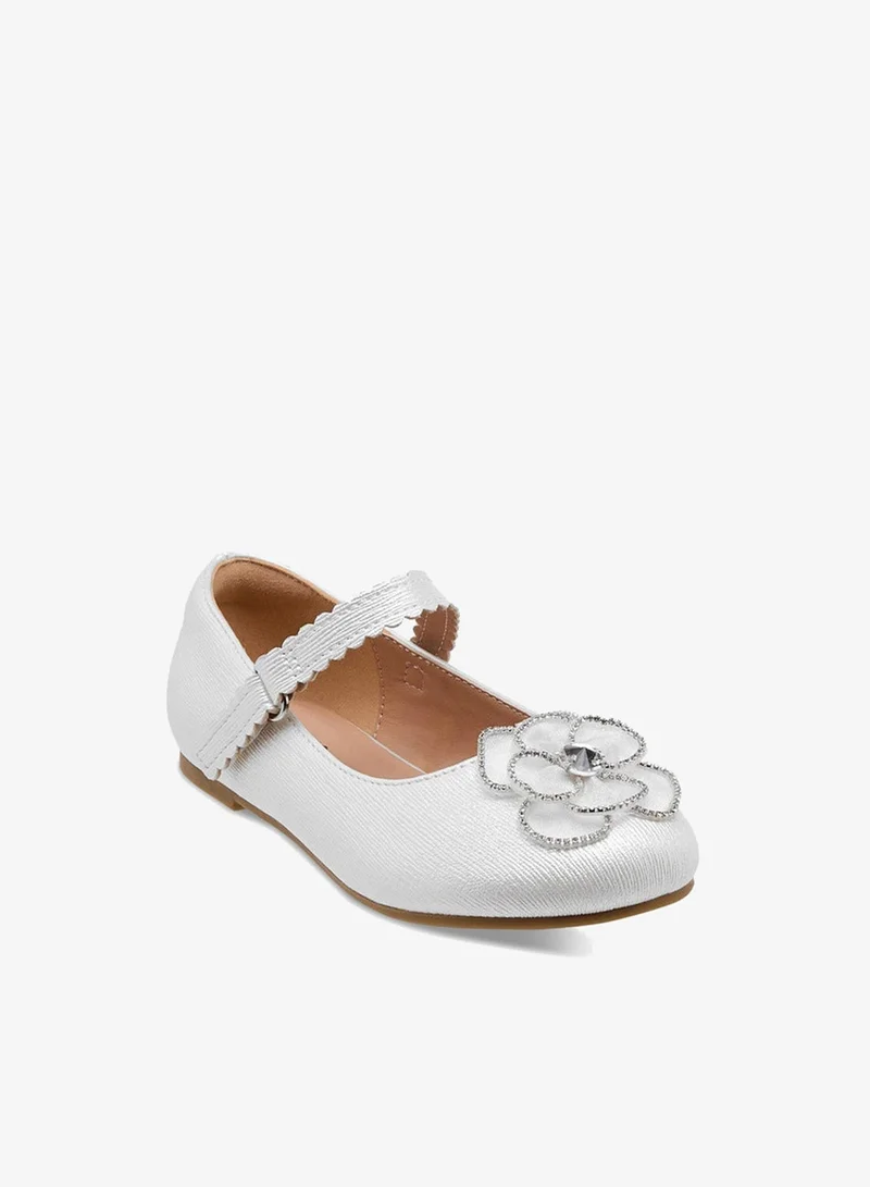 Juniors Girls Flower Embellished Ballerina Shoes with Hook and Loop Closure