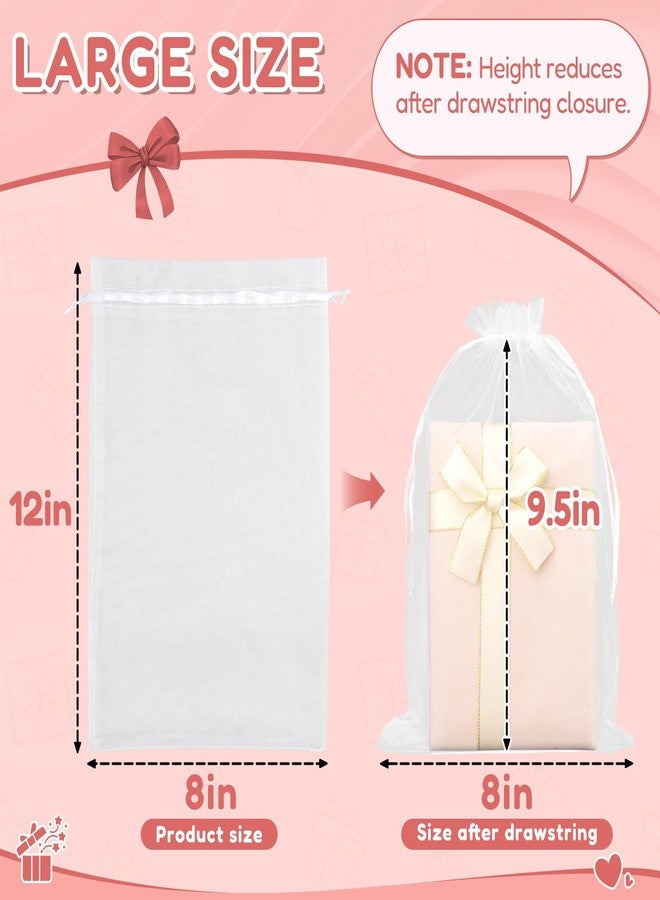 Crweety 50PCS Organza Bags 8x12 Large, Bulk Mesh Bags Drawstring Gift Bag for Wedding Favors Treats Goodie Sachet Jewelry Easter Candy, White Clear Gift Baggies Pouches for Birthday Baby Shower Party - Image 2