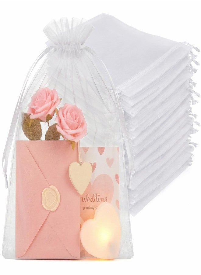 Crweety 50PCS Organza Bags 8x12 Large, Bulk Mesh Bags Drawstring Gift Bag for Wedding Favors Treats Goodie Sachet Jewelry Easter Candy, White Clear Gift Baggies Pouches for Birthday Baby Shower Party - Image 1
