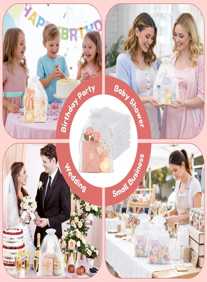 Crweety 50PCS Organza Bags 8x12 Large, Bulk Mesh Bags Drawstring Gift Bag for Wedding Favors Treats Goodie Sachet Jewelry Easter Candy, White Clear Gift Baggies Pouches for Birthday Baby Shower Party - Image 3