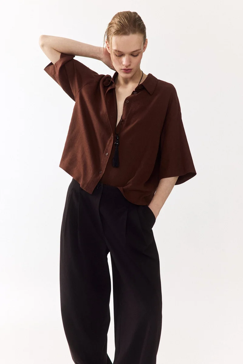 H&M Oversized linen-blend shirt