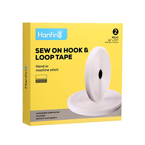 HANFINEE 3/4 Inch Width Sew on Hook and Loop Tape, Non-Adhesive Nylon Fabric Fastener Interlocking Tape for Sewing Crafts DIY,Clothes,Shoes (White,37ft) - Image 1