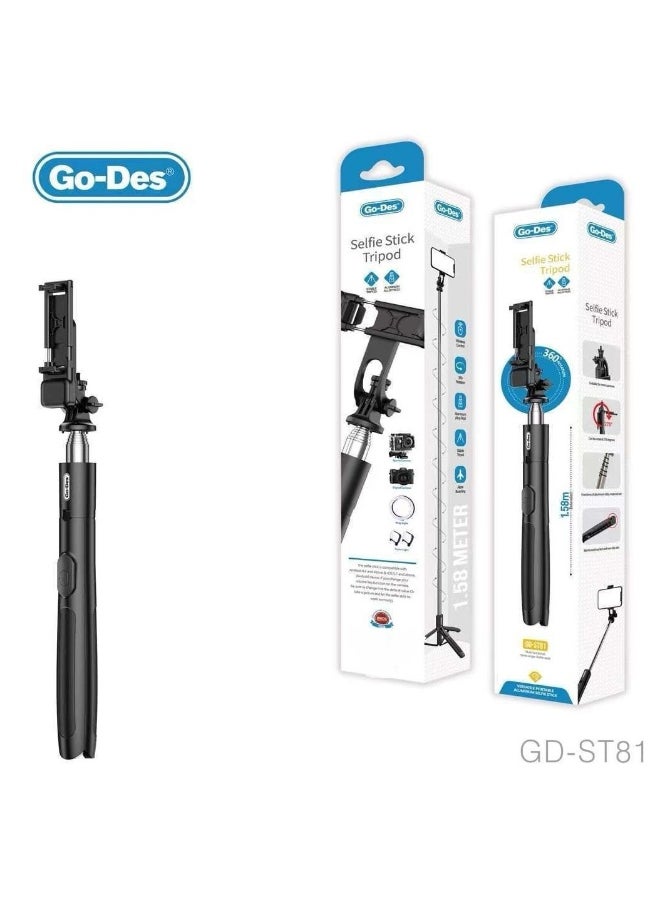 GO-DES Go-Des Telescopic Tripod Selfie Stick With Wirelesss Control Camera For Outdoor Photography  - Image 1