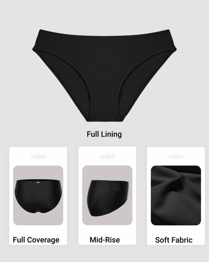 Zmart Women Full Coverage Bikini Bottoms - Mid Rise Bathing Suit Swim Bottom Swimsuit Swimwear Black M - Image 4